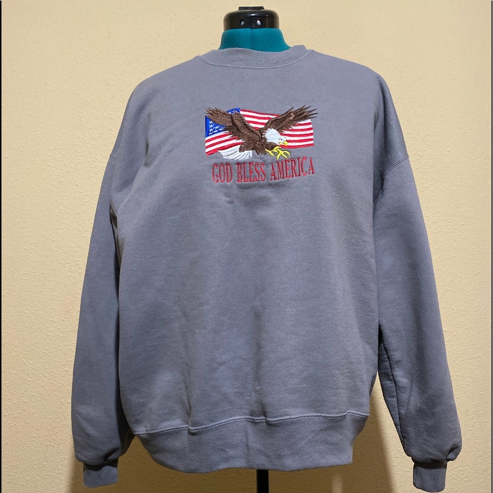 Jerzees Activewear Super Sweats Men Sweatshirt “God Bless America” Size XL